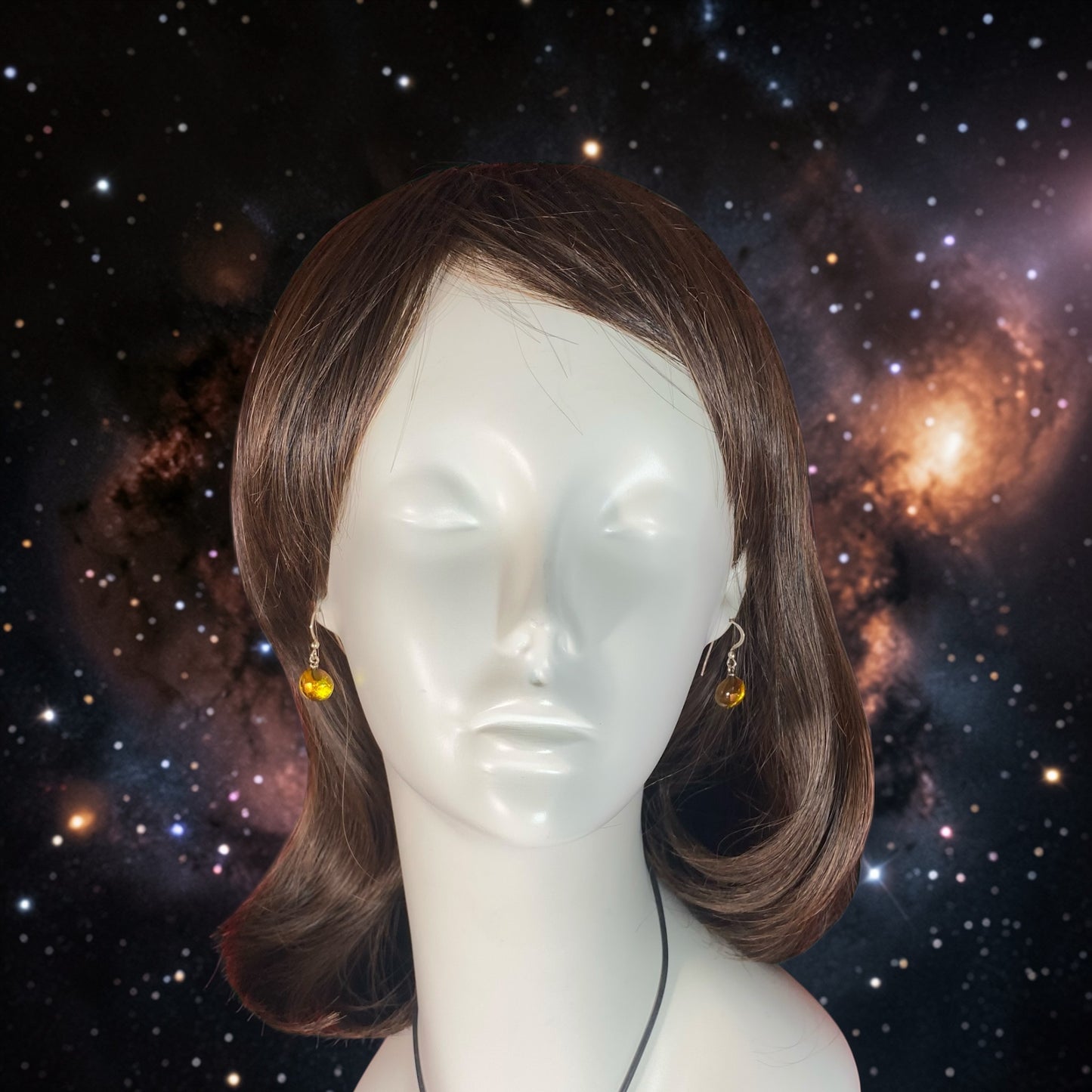 Space Ball Earrings in Amber Gold