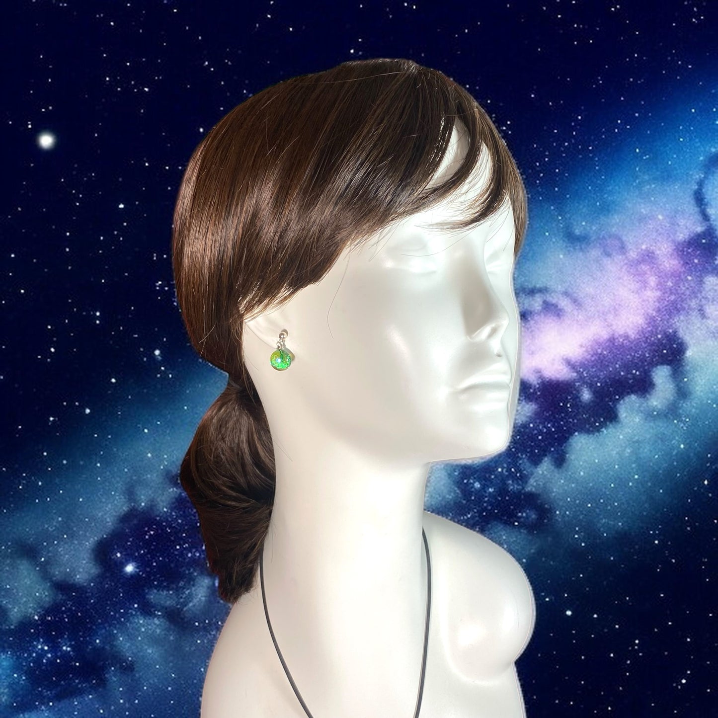 Post Space Ball Earrings in Clear Grass Green