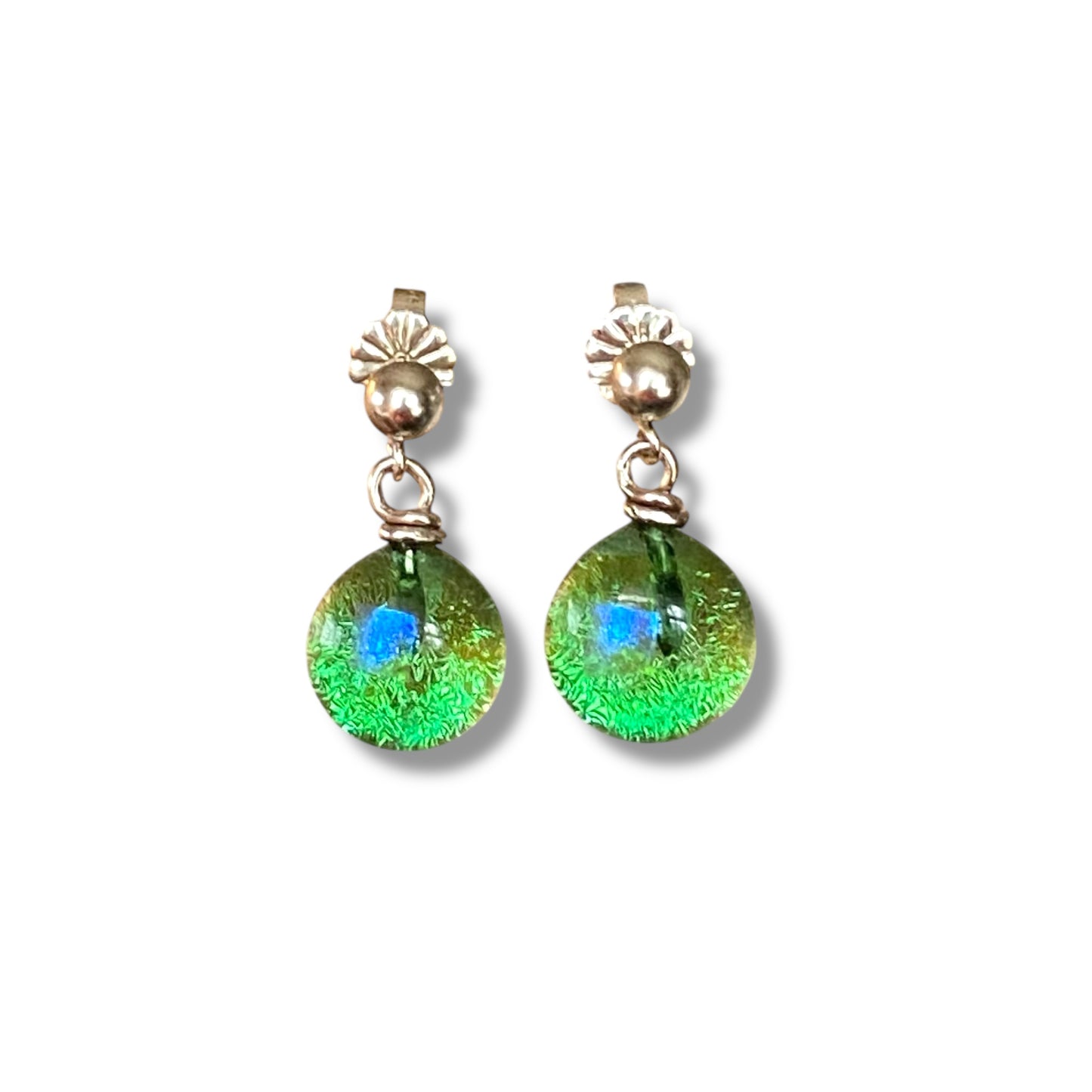 Post Space Ball Earrings in Clear Grass Green