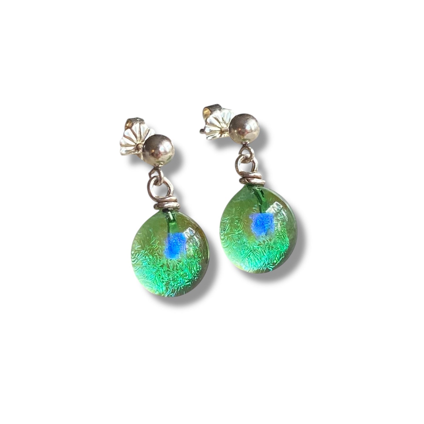 Post Space Ball Earrings in Clear Grass Green