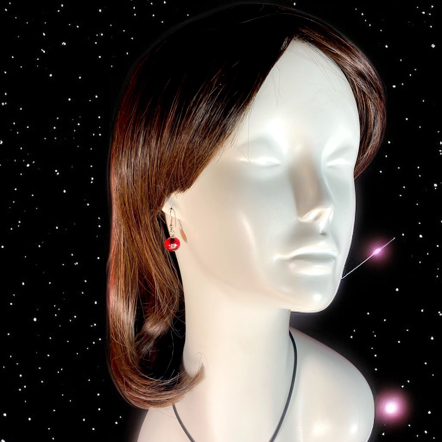 Space Ball Earrings in Cherry Red