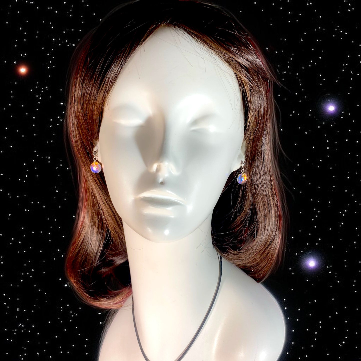 Post Space Ball Earrings in Blue/Orange Dichroic