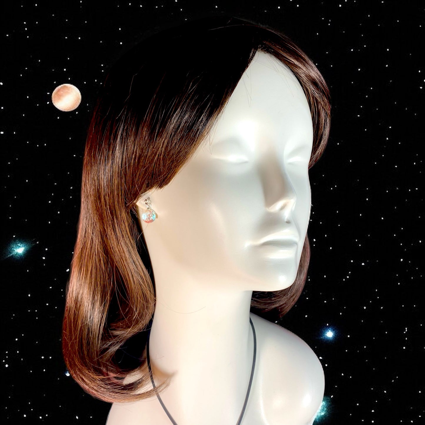 Post Space Ball Earrings in Blue & Pink Dichroic