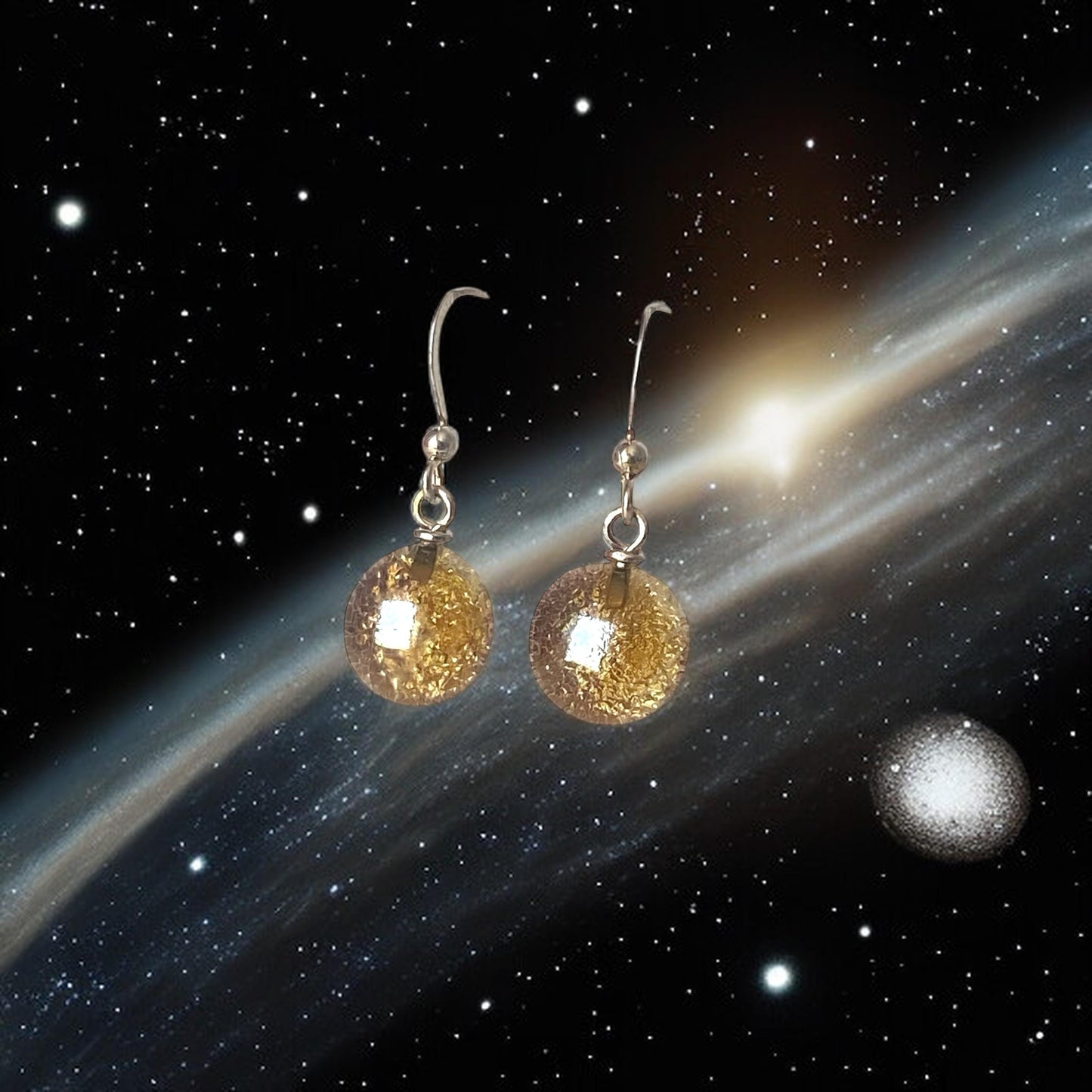 Space Ball Earrings in Taupe Silver