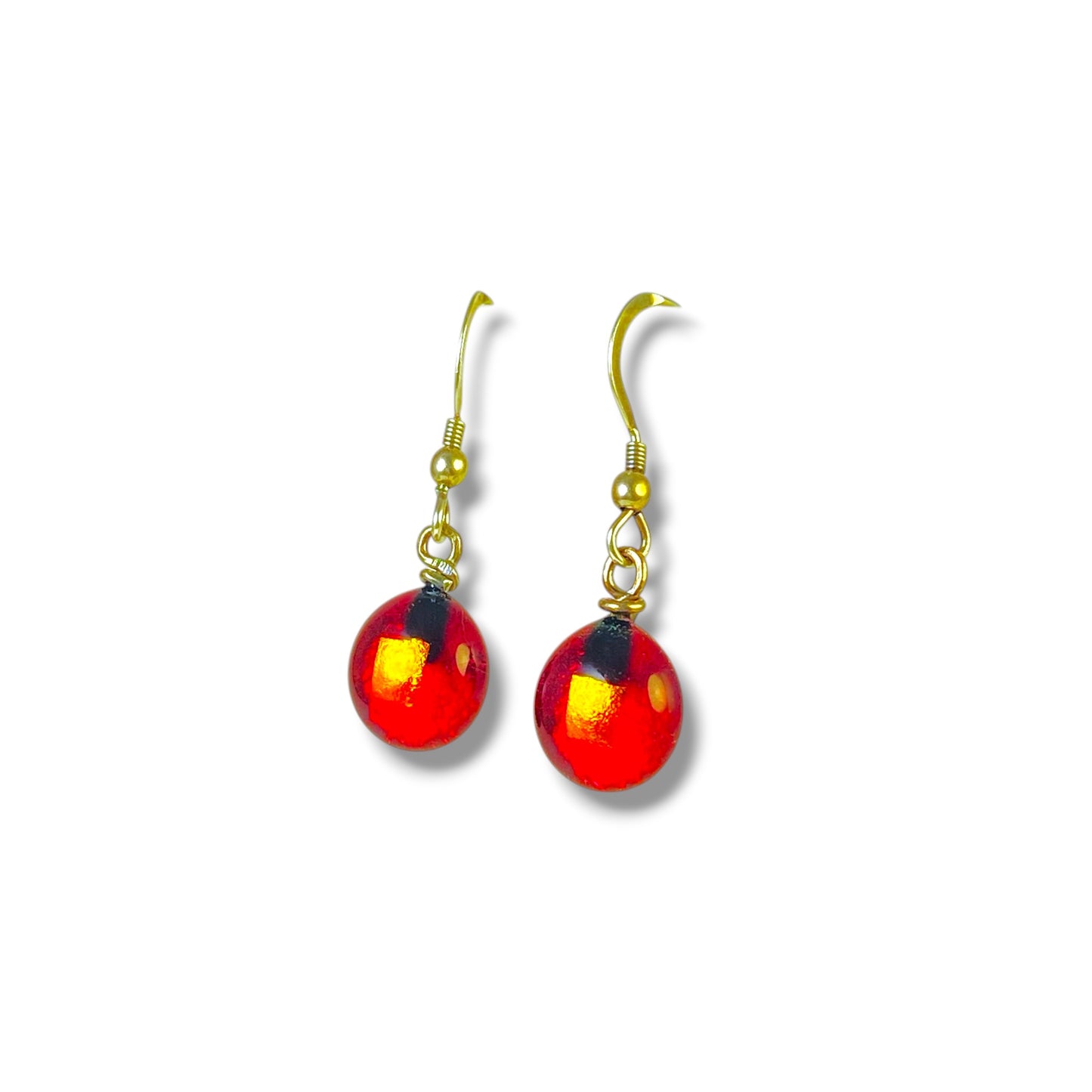 Space Ball Earrings in Cherry & Gold
