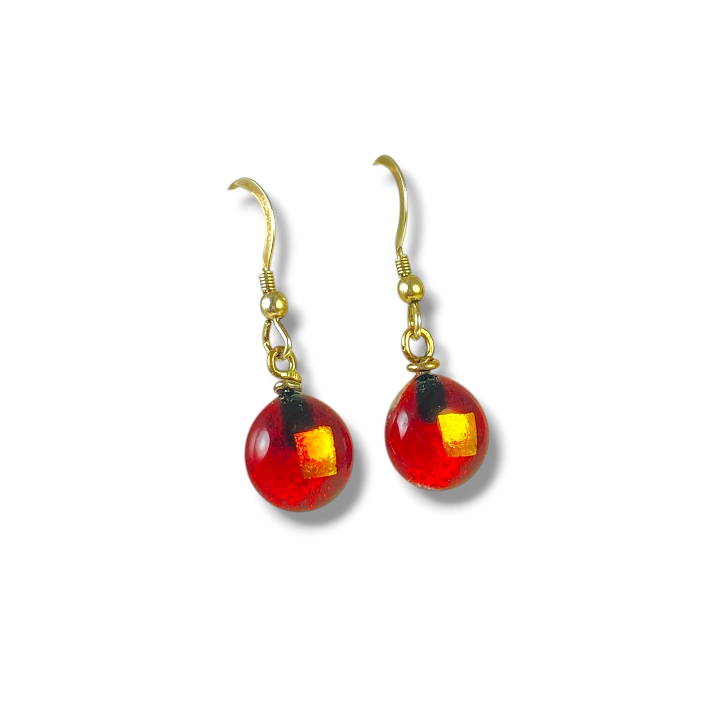 Space Ball Earrings in Cherry & Gold
