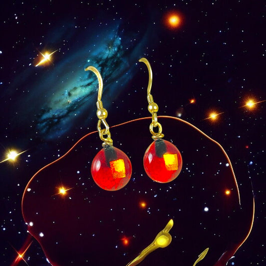 Space Ball Earrings in Cherry & Gold