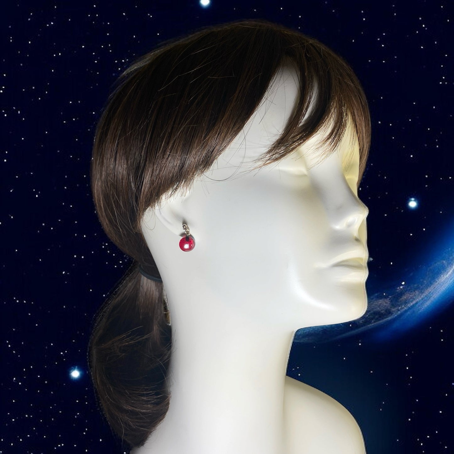 Post Space Ball Earrings in Cherry