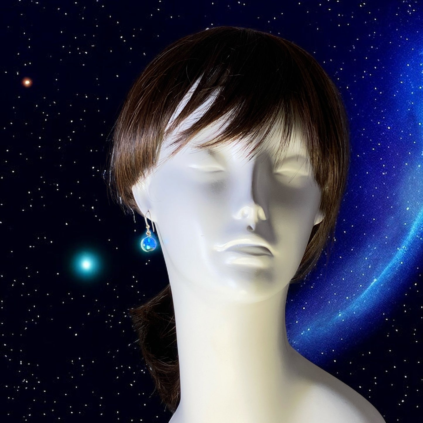 Space Ball Earrings in Aqua Blue
