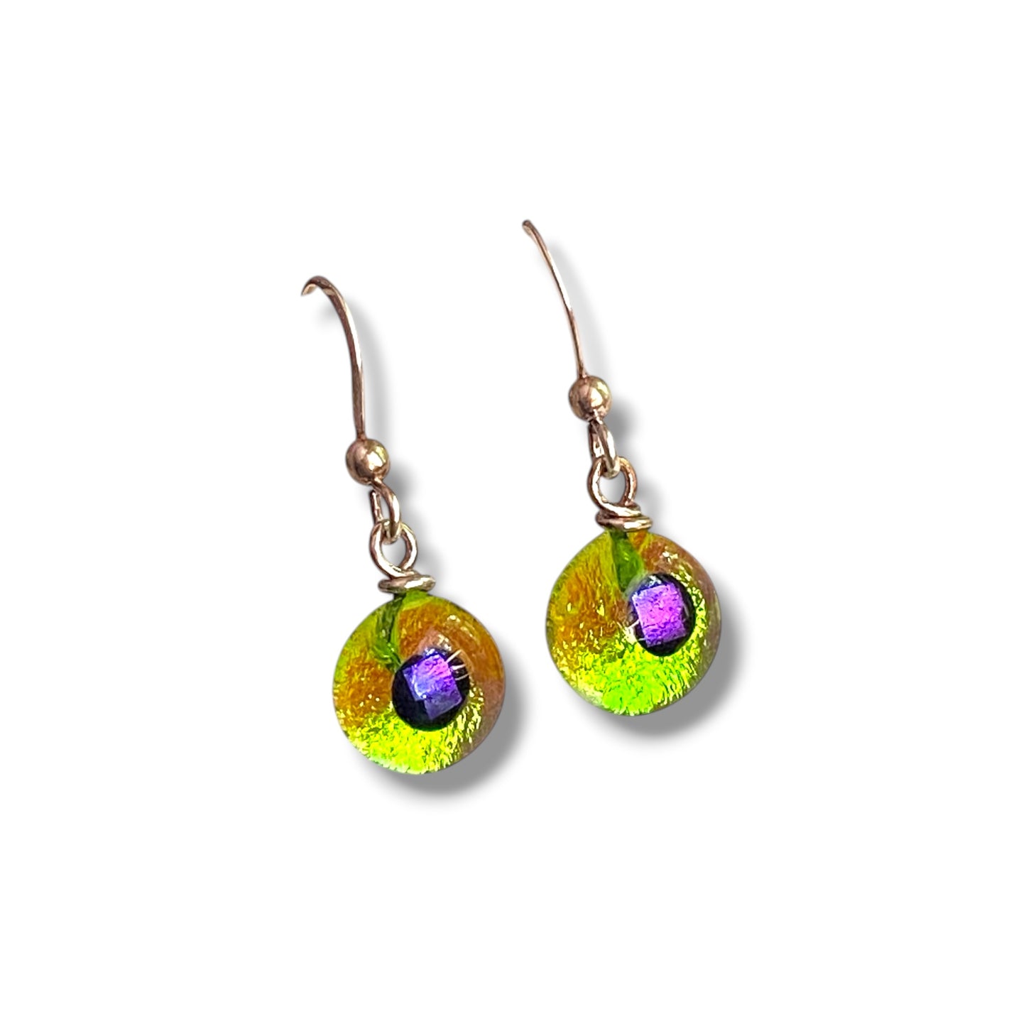 Space Ball Earrings in Citron Green & Purple