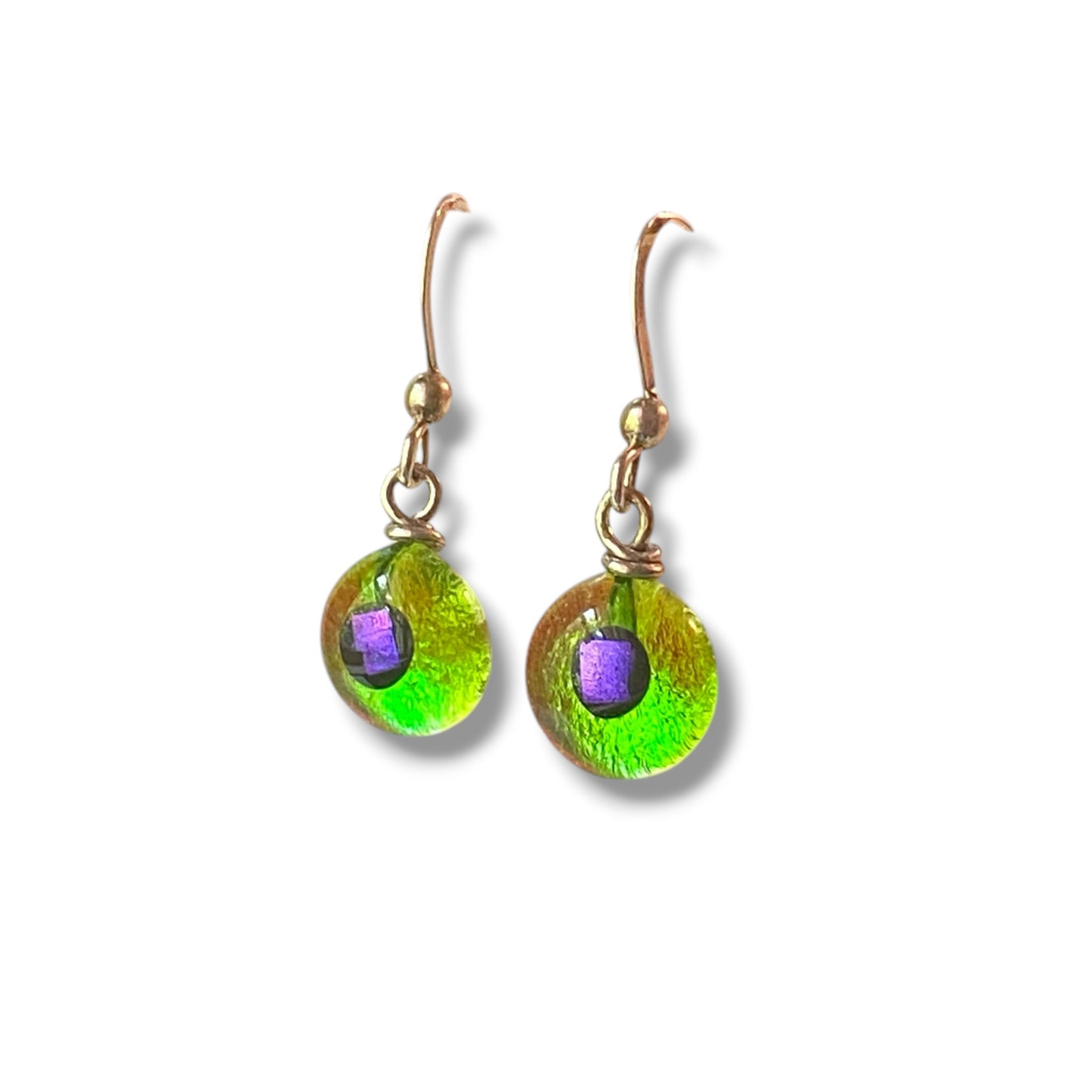 Space Ball Earrings in Citron Green & Purple