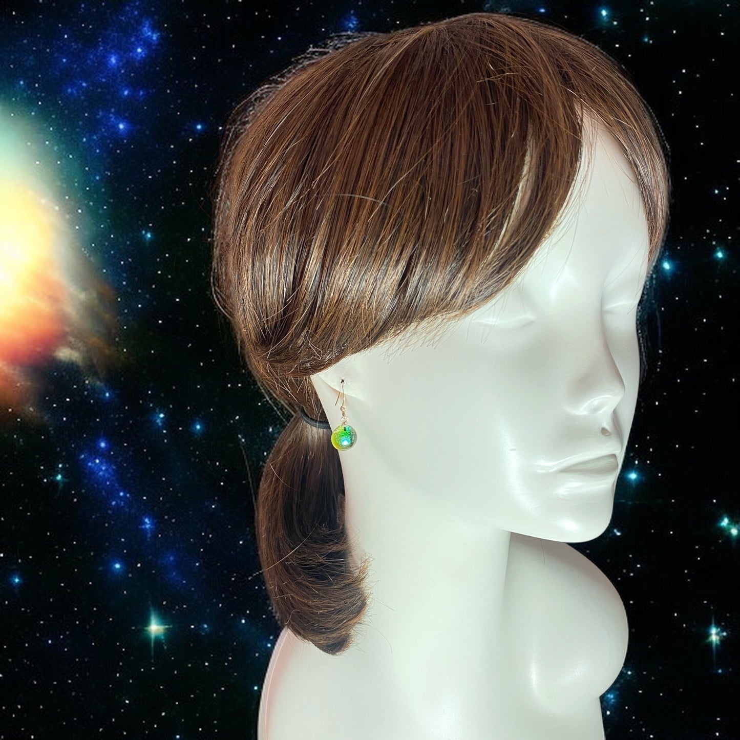 Space Ball Earrings in Moss Green