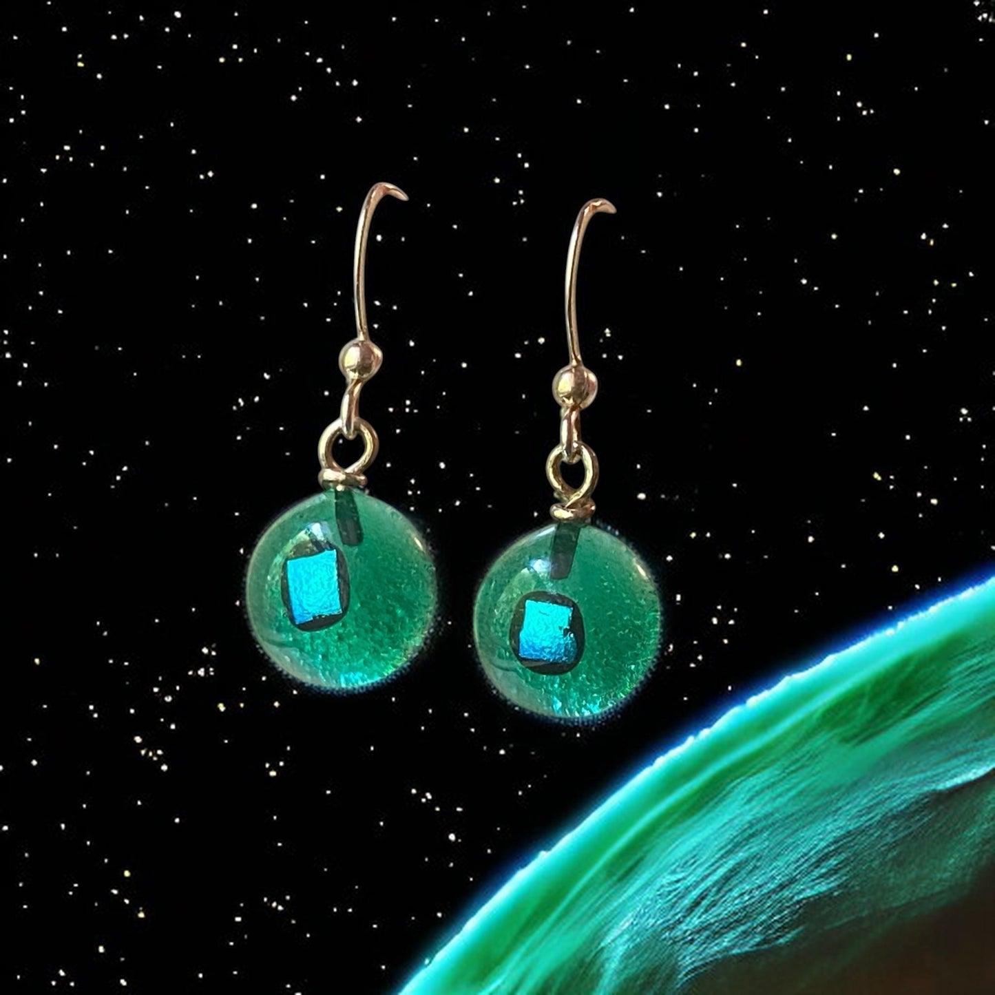 Space Ball Earrings in Teal Green