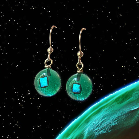 Space Ball Earrings in Teal Green