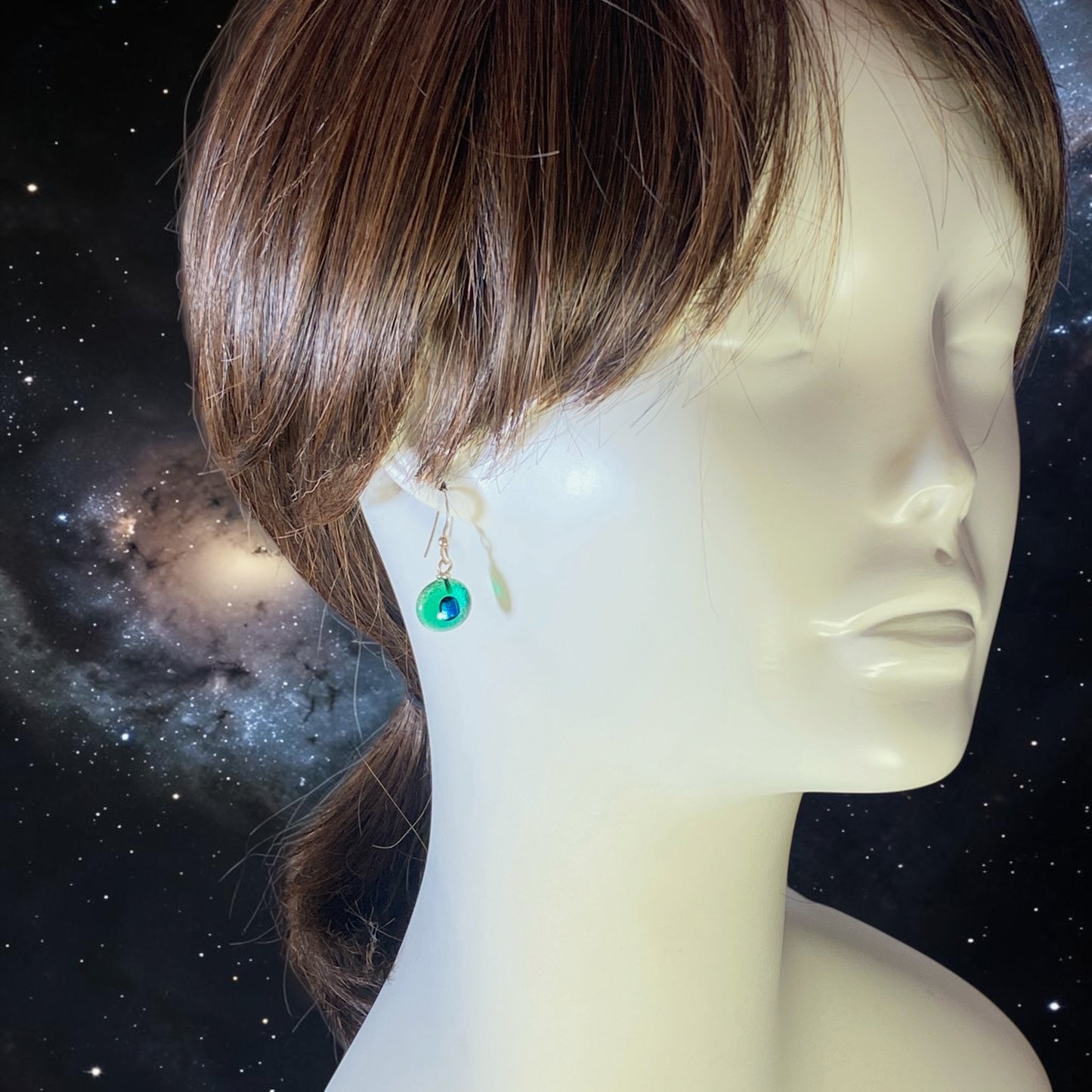 Space Ball Earrings in Teal Green
