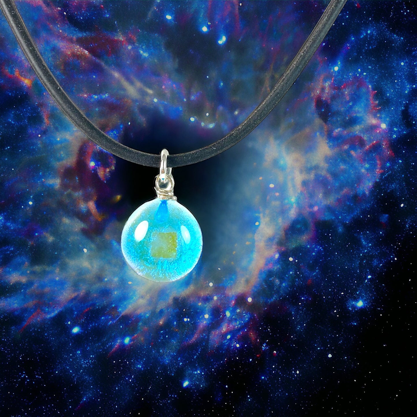 Space Ball Necklace in Aqua Blue