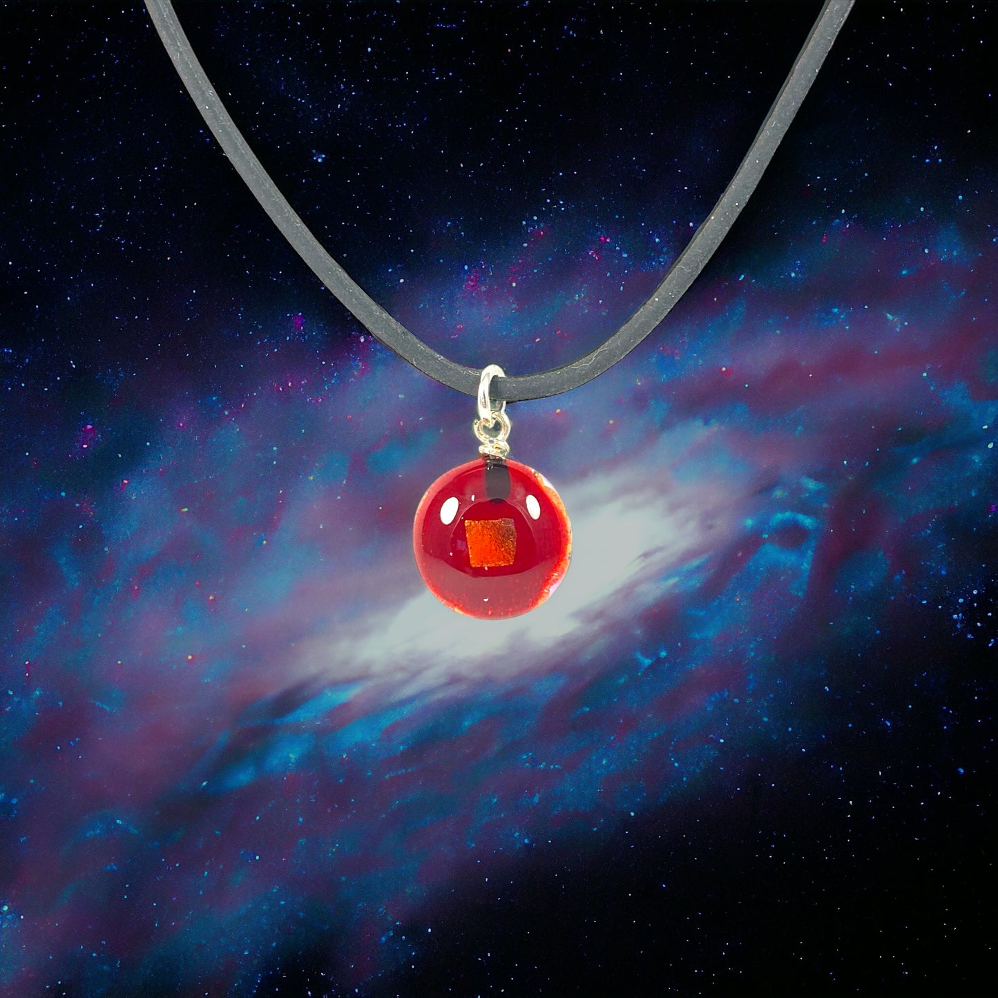 Space Ball Necklace in Cherry Red