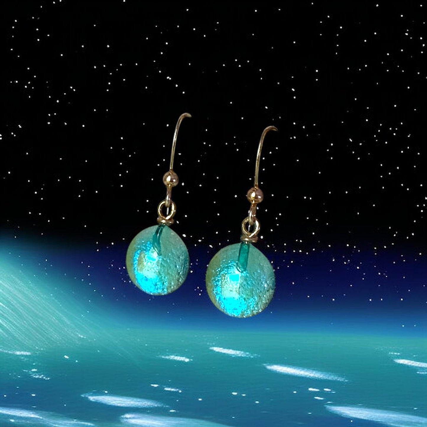 Space Ball Earrings in Aqua Blue