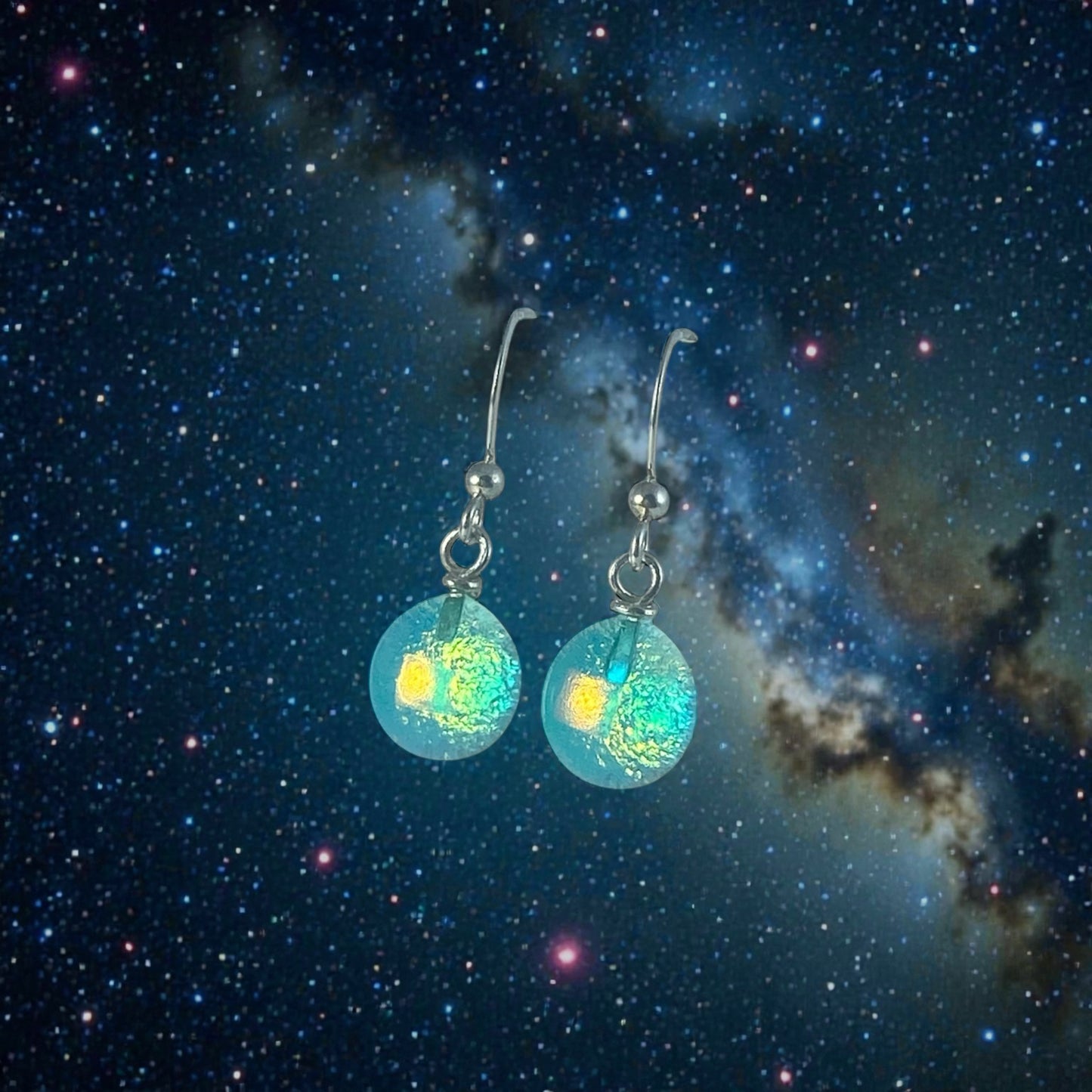 Space Ball Earrings in Aqua Blue & Gold