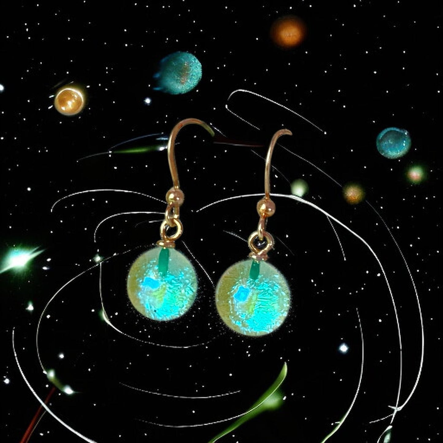 Space Ball Earrings in Aqua Sparkle