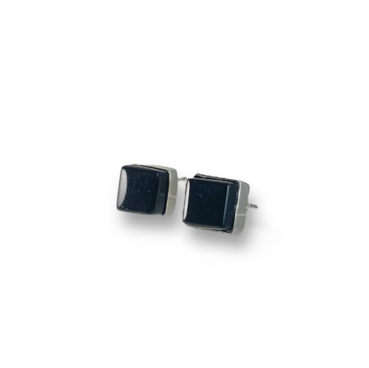 Square Post Earrings in Black