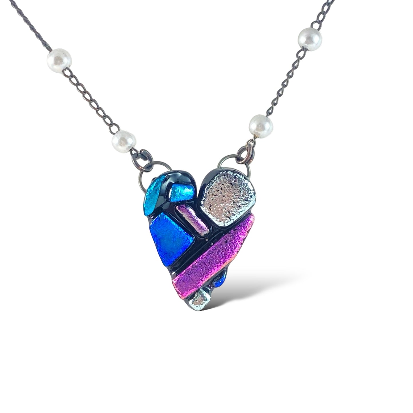 Dichroic Glass Heart Necklace in Black (a)