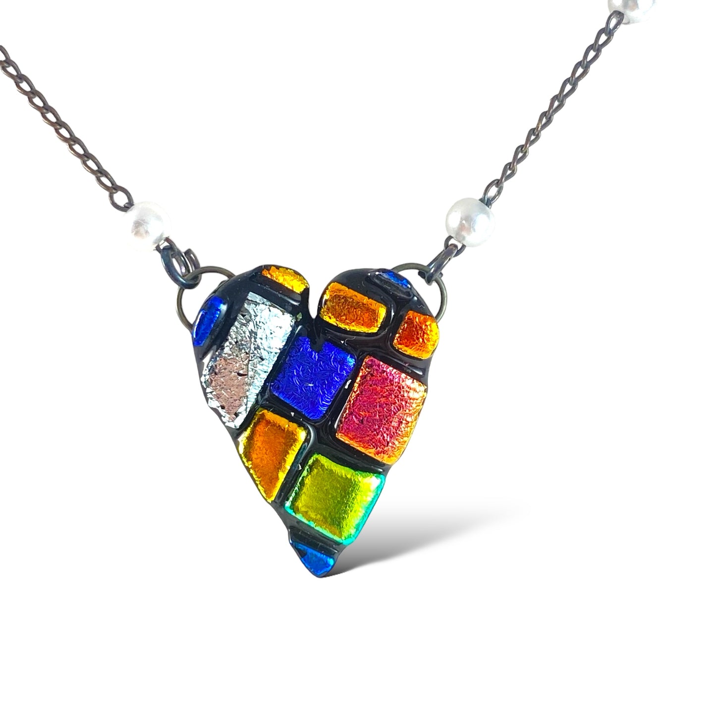 Dichroic Glass Heart Necklace in Black (b)