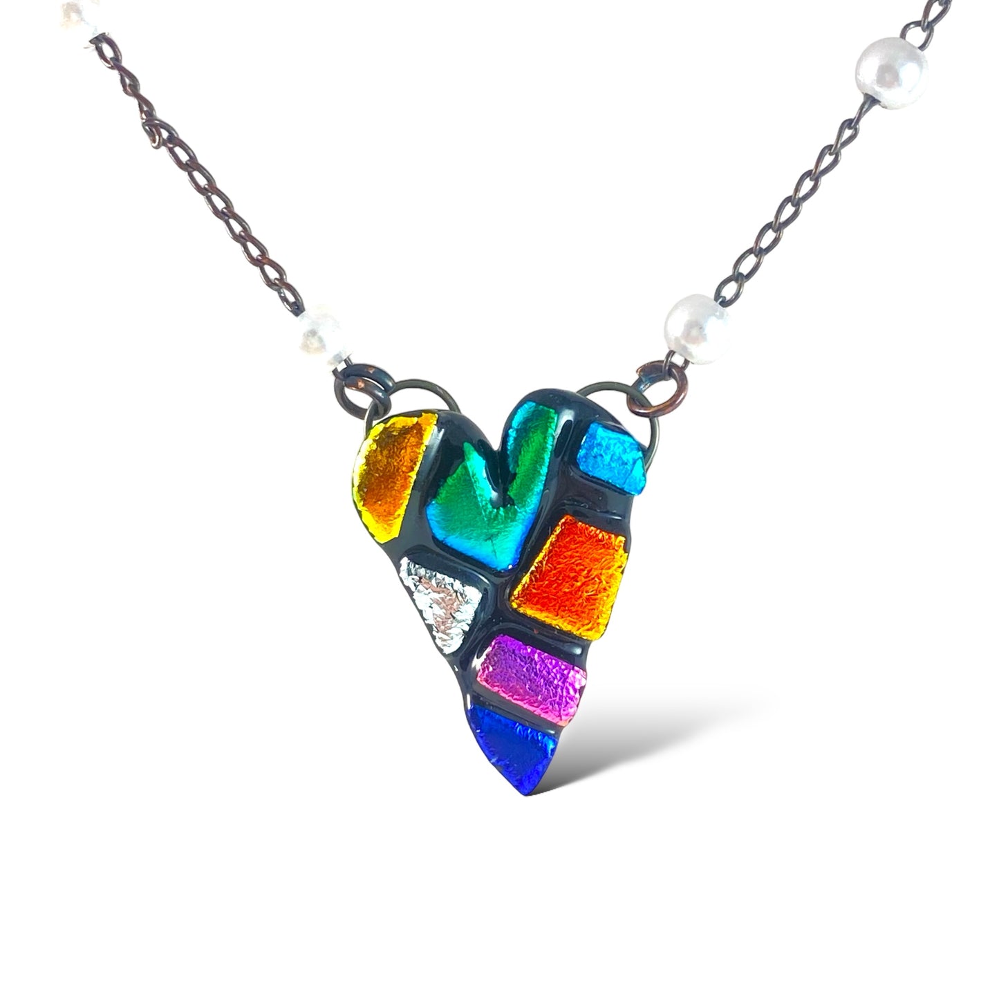 Dichroic Glass Heart Necklace in Black (c)