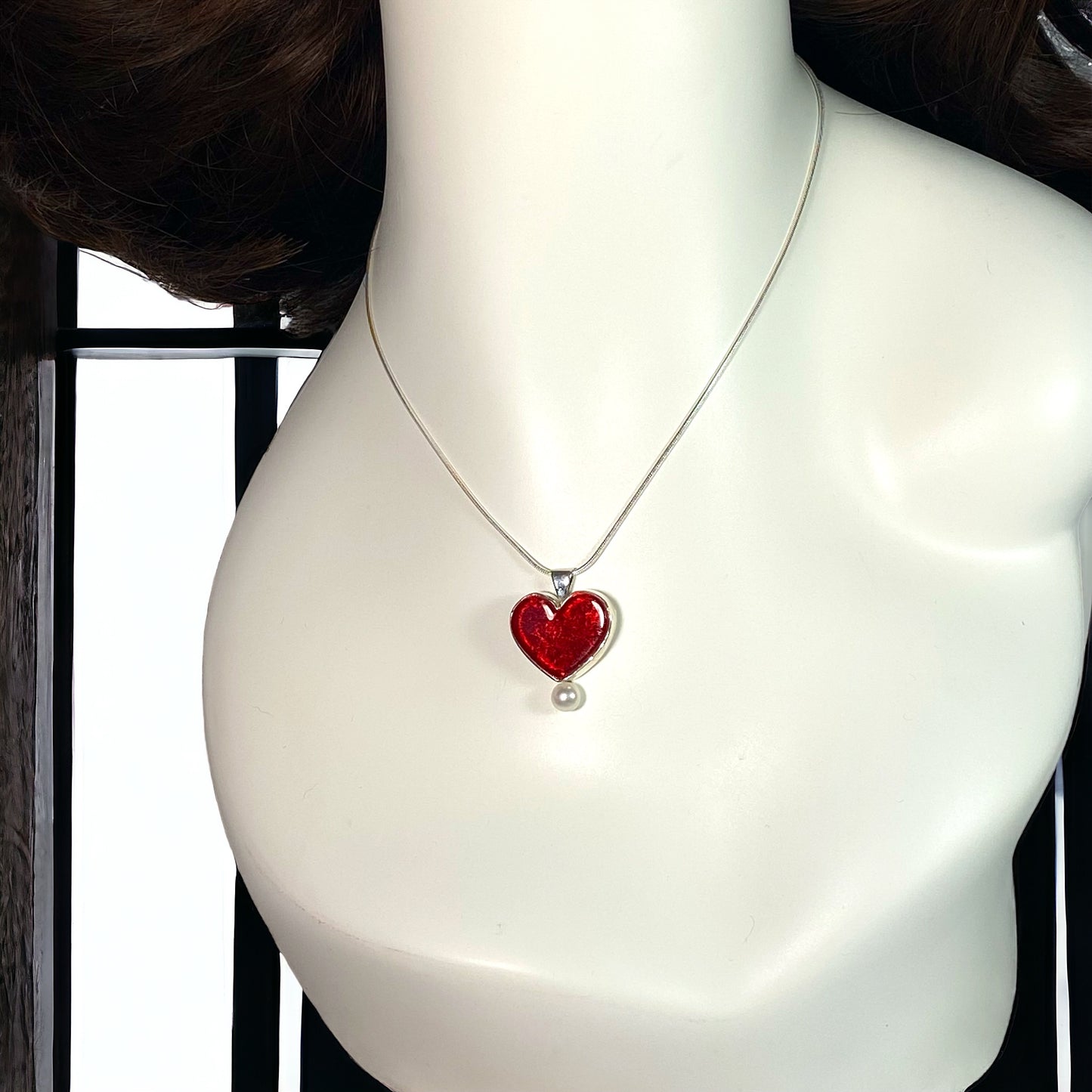 Heart Necklace in Cherry with Pearl
