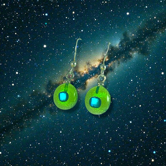 Space Ball Earrings in Citron & Turquoise