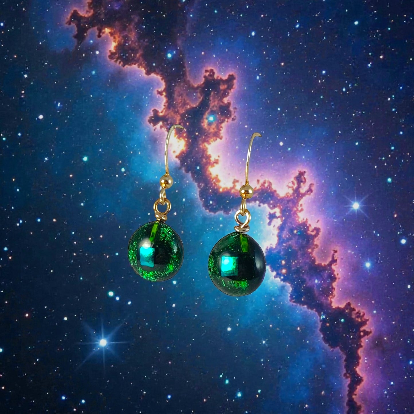 Space Ball Earrings in Emerald