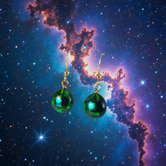 Space Ball Earrings in Emerald