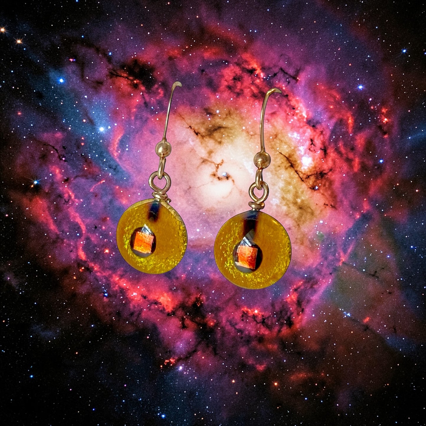 Space Ball Earrings in Green Gold