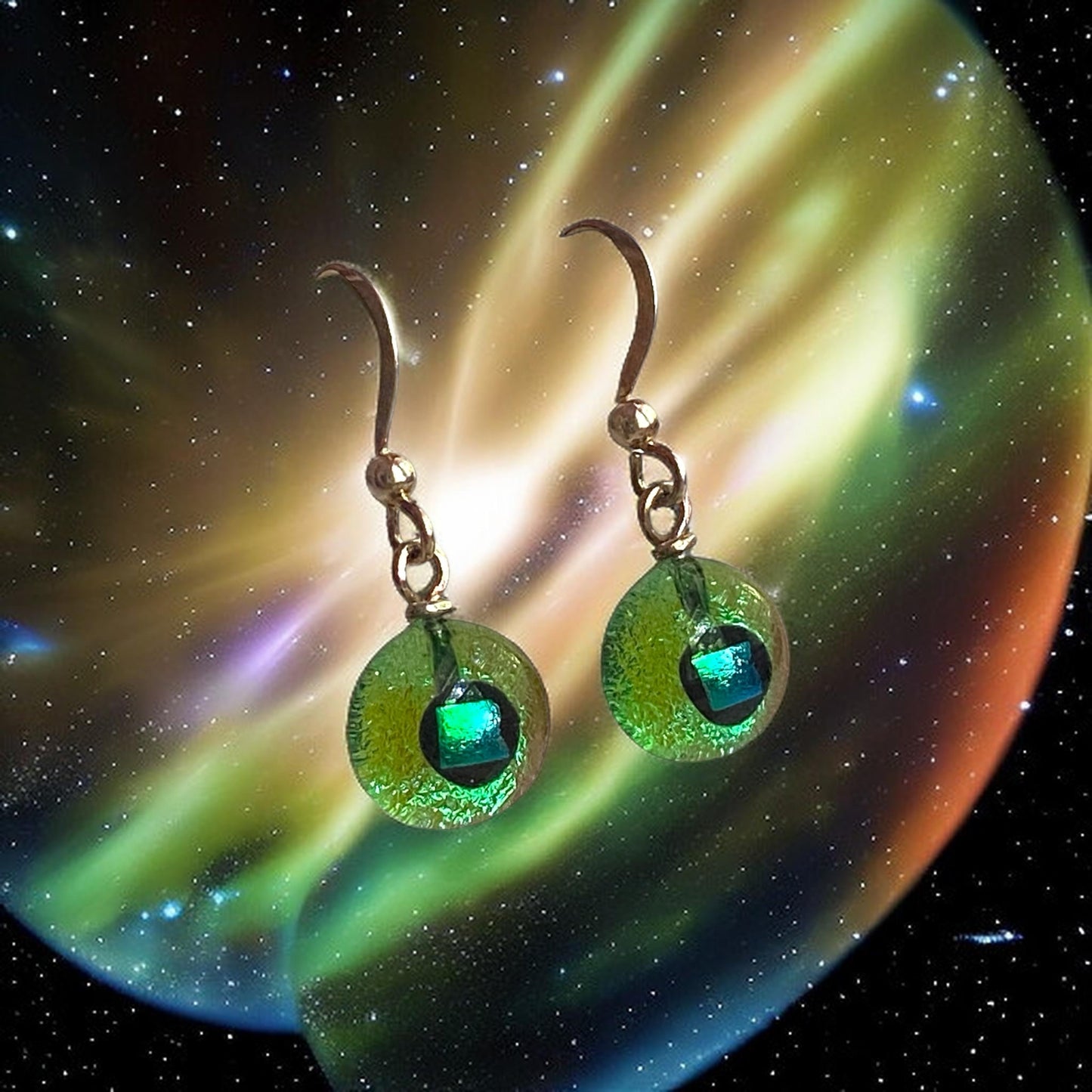 Space Ball Earrings in Grass Green