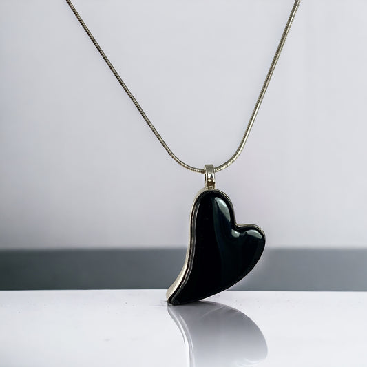 Large Curved Heart Necklace in Black