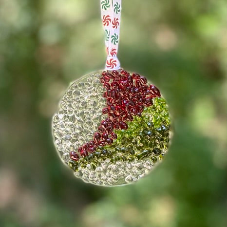 Large Circle Ornament in Red,Green & Clear Frit