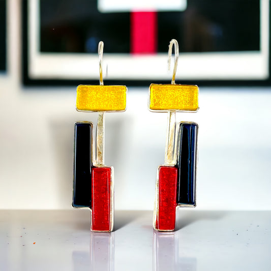 MCM Textile Earrings in Lemon, Black & Cherry Red