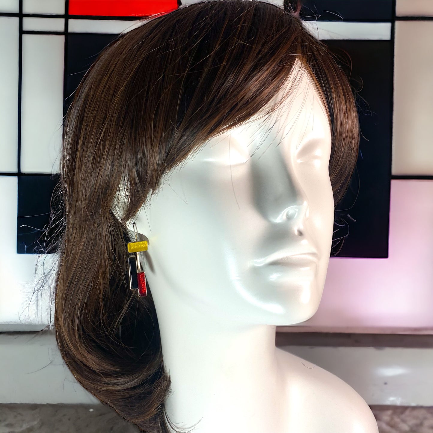 MCM Textile Earrings in Lemon, Black & Cherry Red