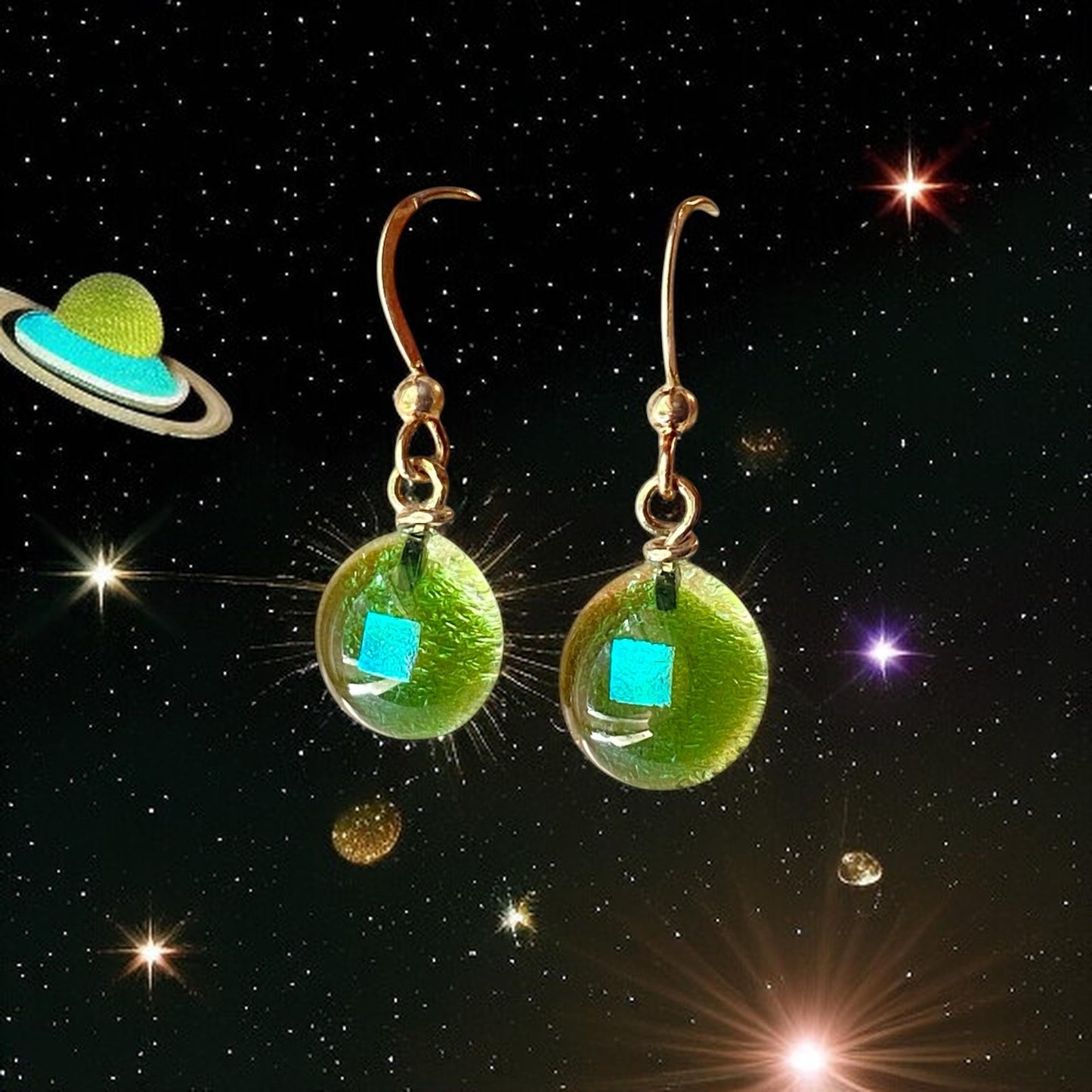 Space Ball Earrings in Moss Green