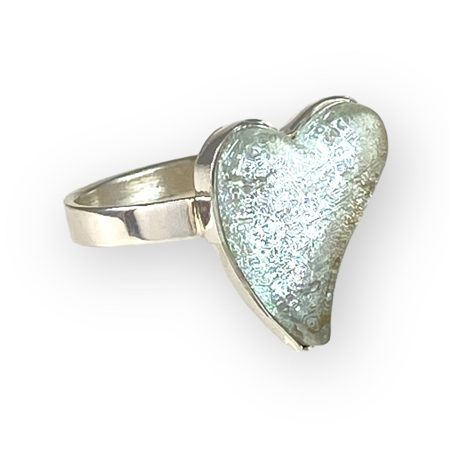 Small Curved Heart Ring in Pearl White