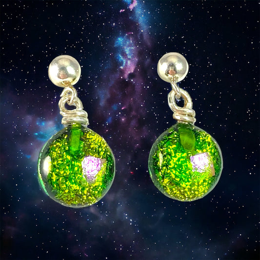 Space Ball Earrings in Forest and Pink