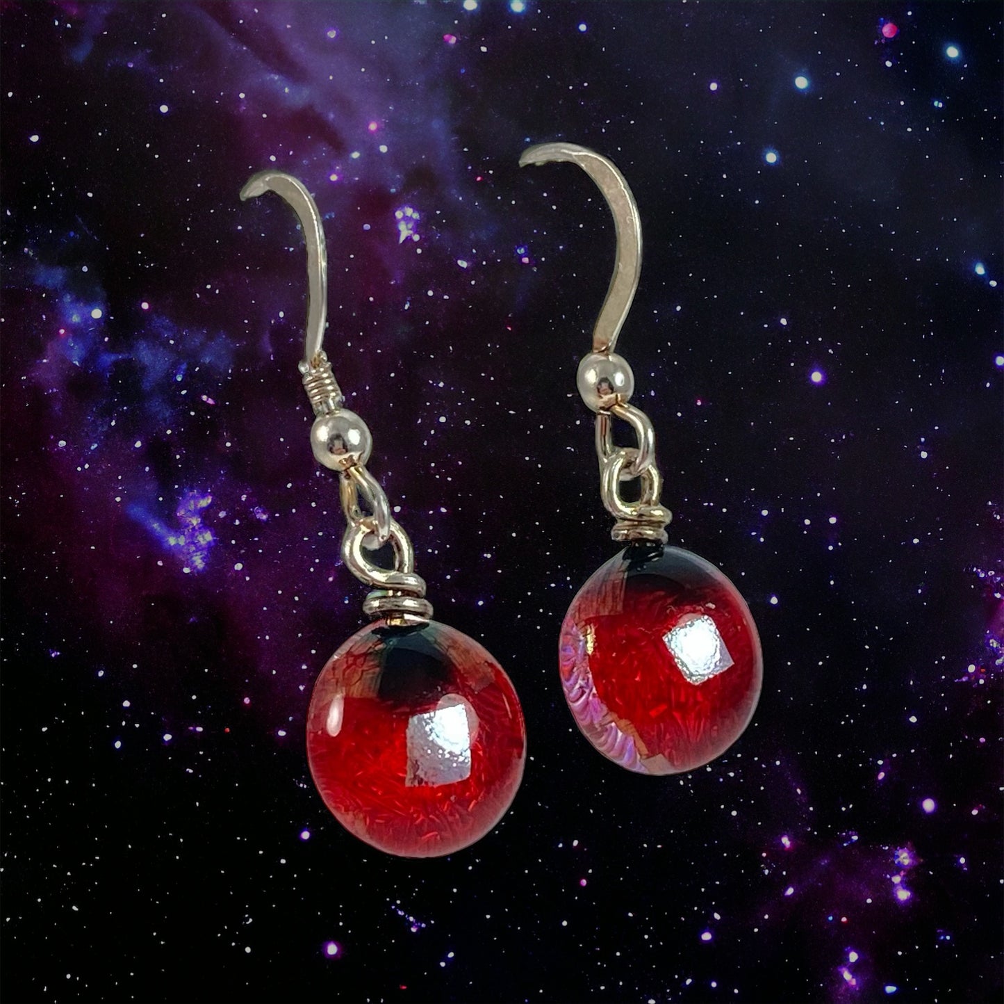 Space Ball Earrings in Cherry Red