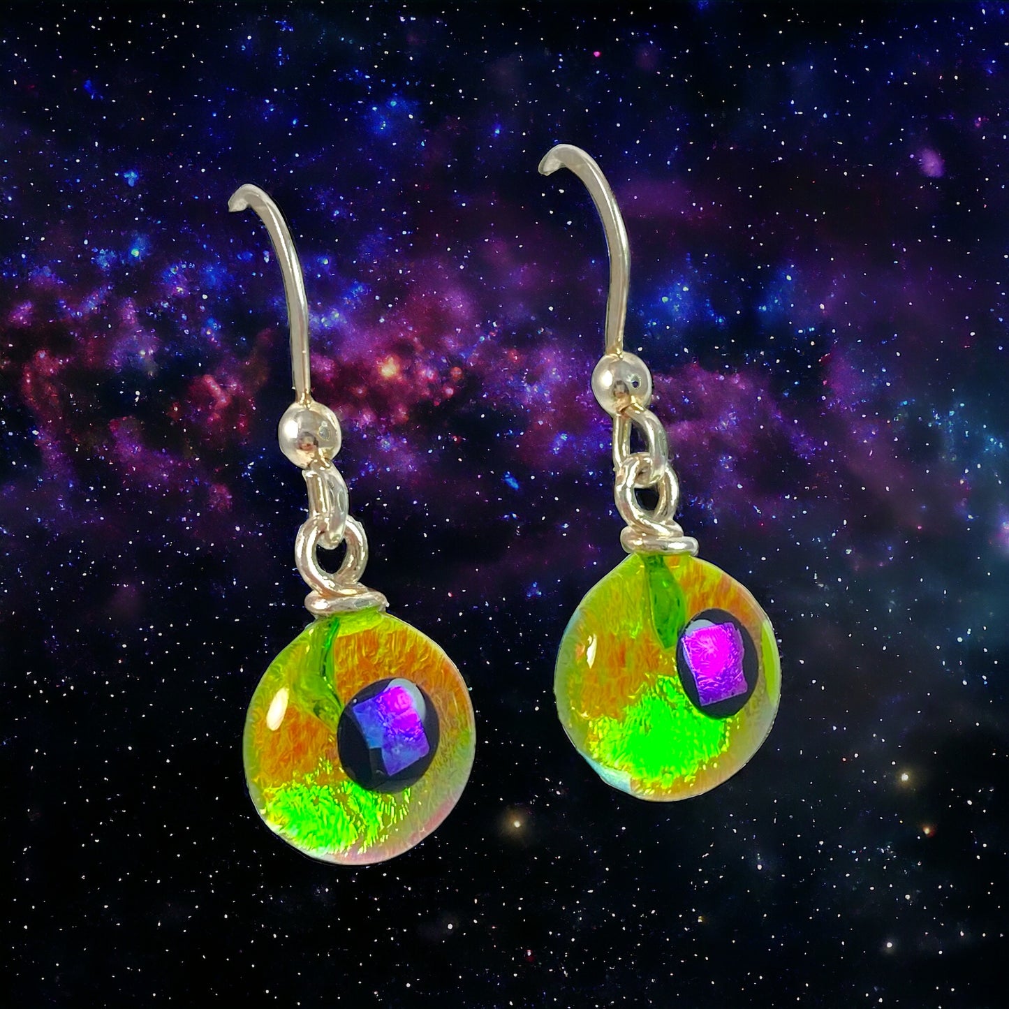 Space Ball Earrings in Citron Green