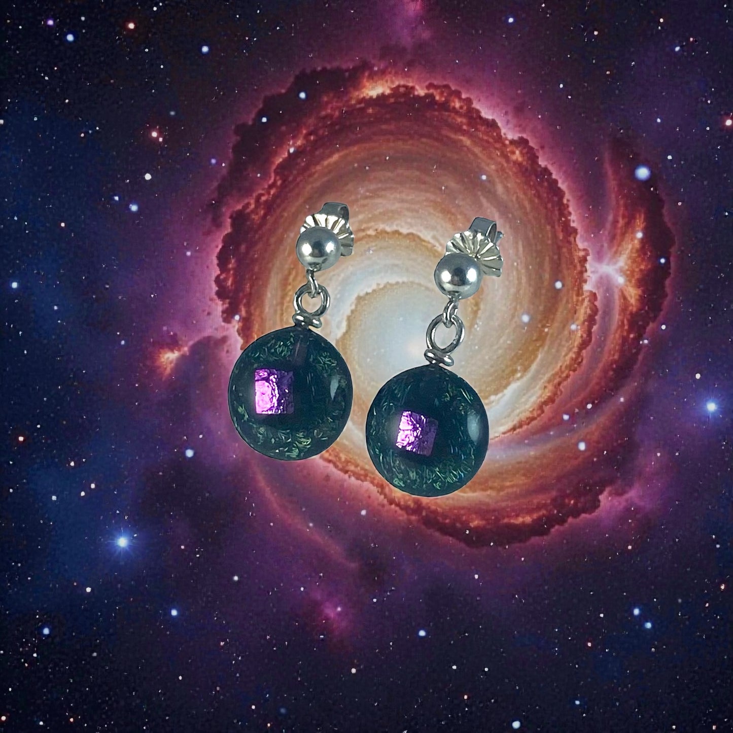 Post Space Ball Earrings in Steel & Purple