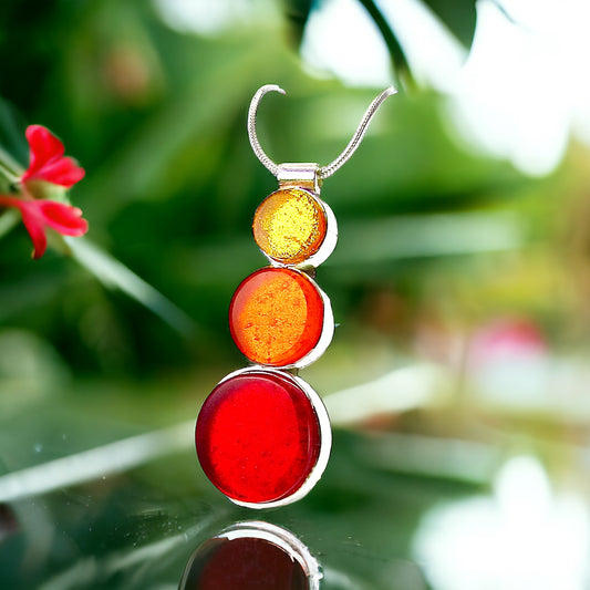 Triple Drop Circle Necklace in Lemon, Tangerine and Cherry Red