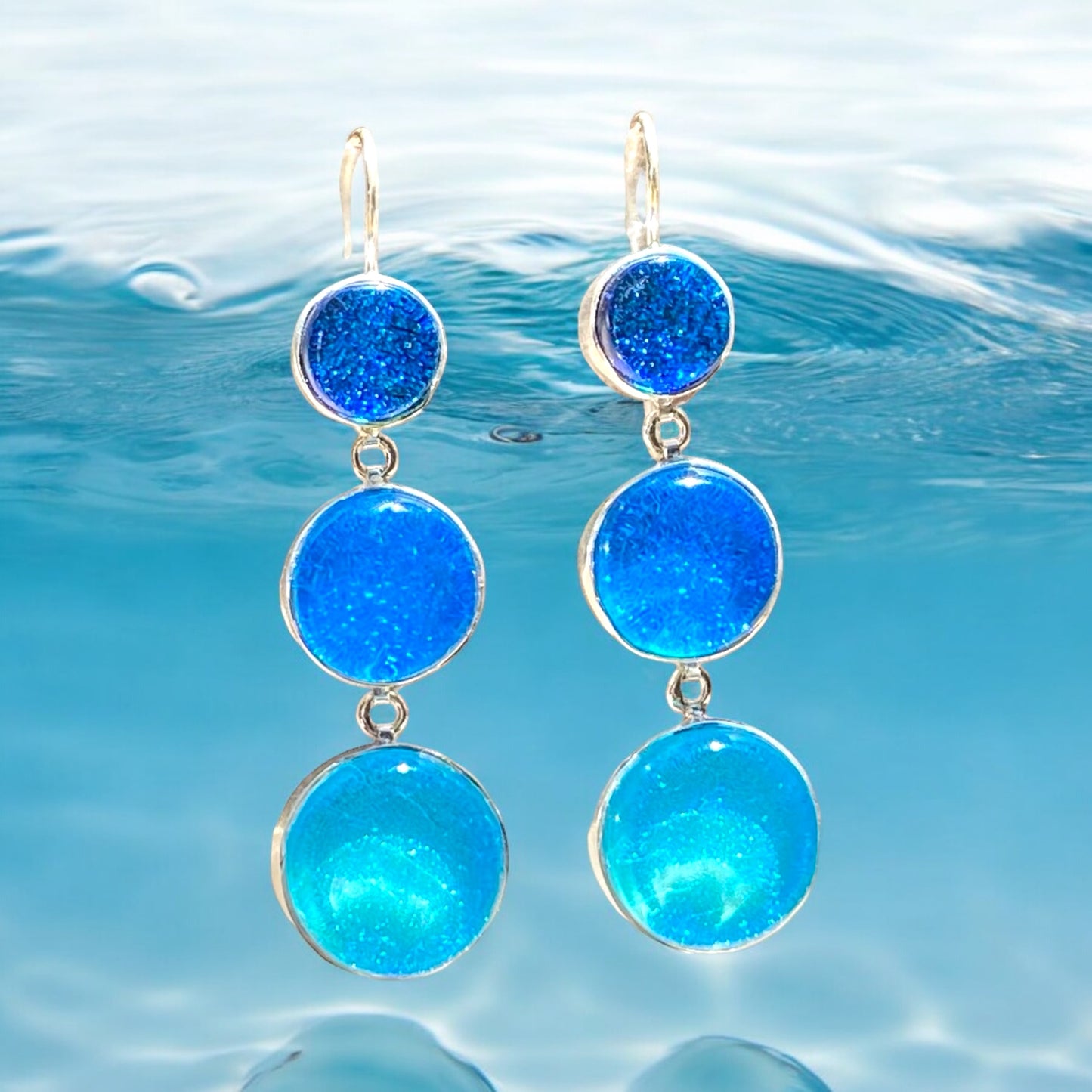 Triple Drop Circle Earrings in Blues