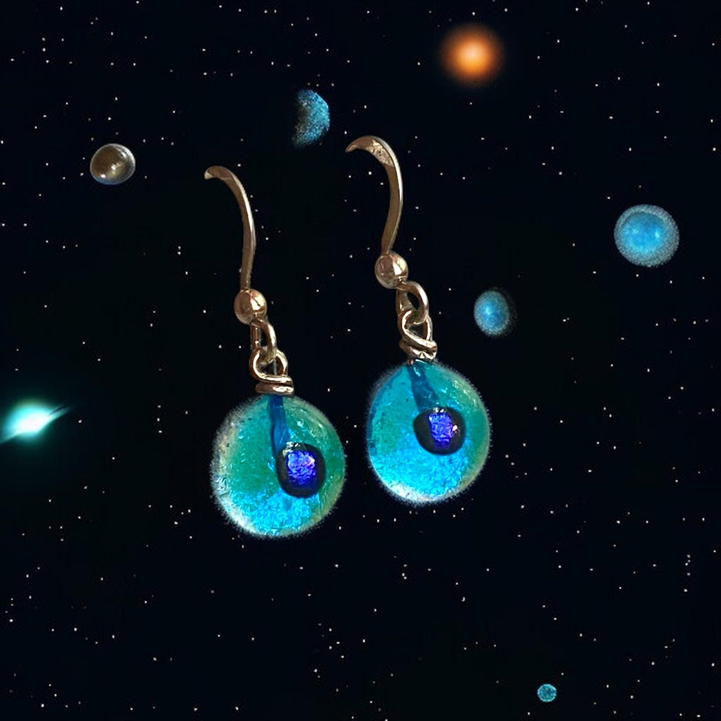 Space Ball Earrings in Turquoise Blue
