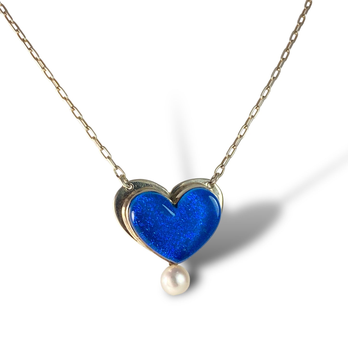 Heart Necklace with Pearl in Turquoise