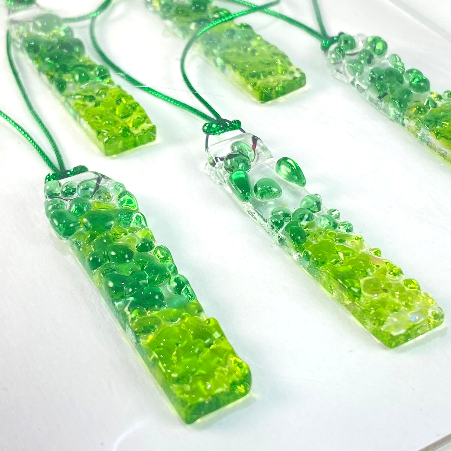 Six (6) Frit RECTANGLE Ornaments in Green