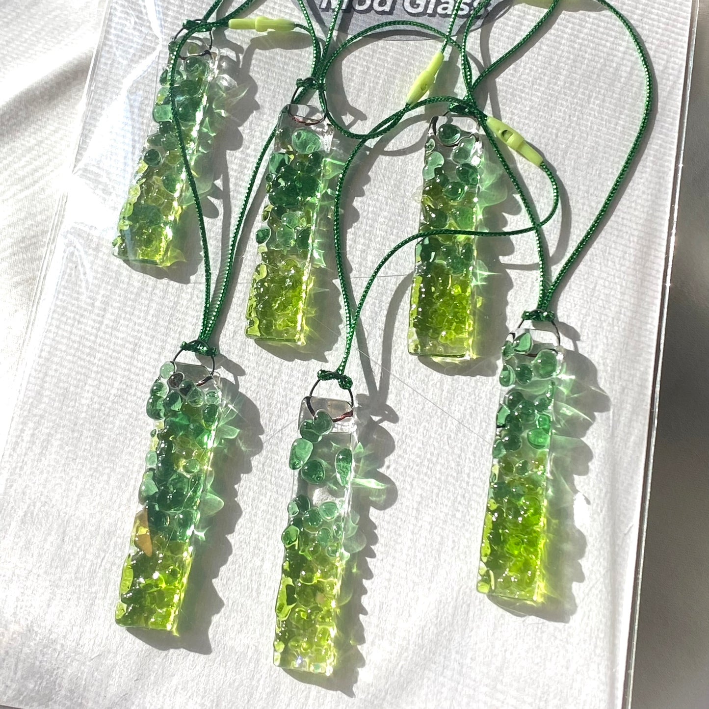 Six (6) Frit RECTANGLE Ornaments in Green